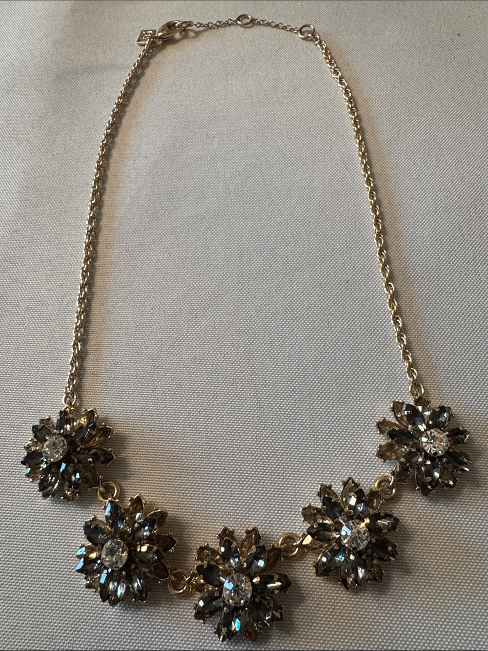 Banana Republic Gold-Tone Floral Crystal Necklace with Smoky and Clear Gems